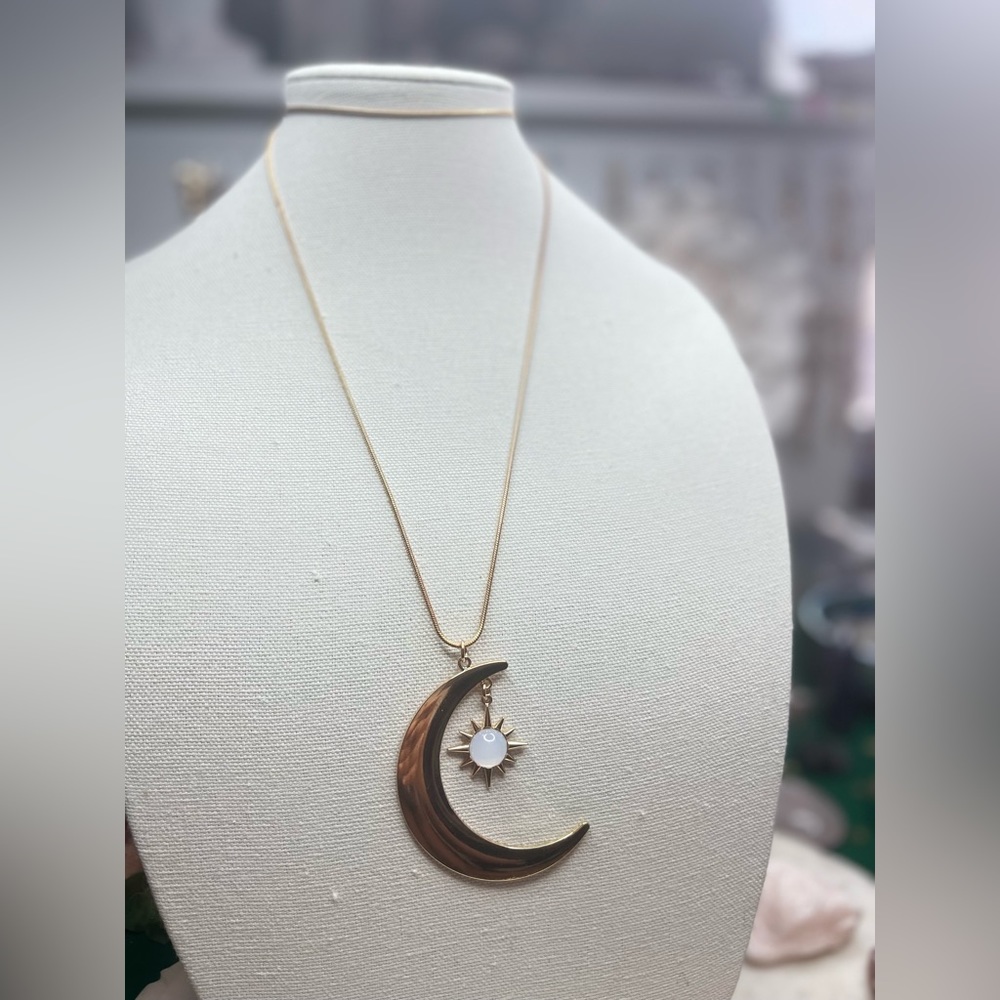 Super Long Moonstone Moon Statement Necklace